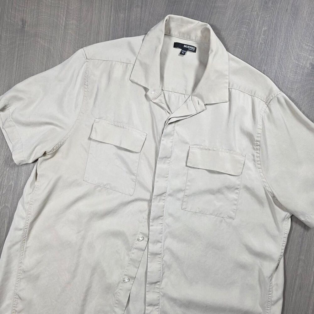 Murano Men's Light Tan Khaki Short Sleeve Button Down XL